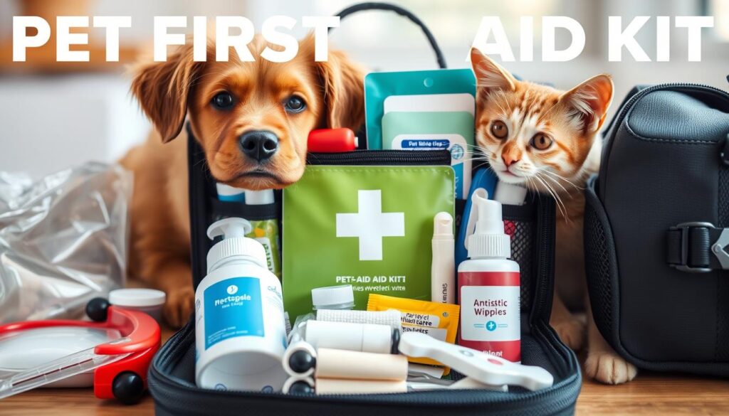 Generate an image of a pet first aid kit.