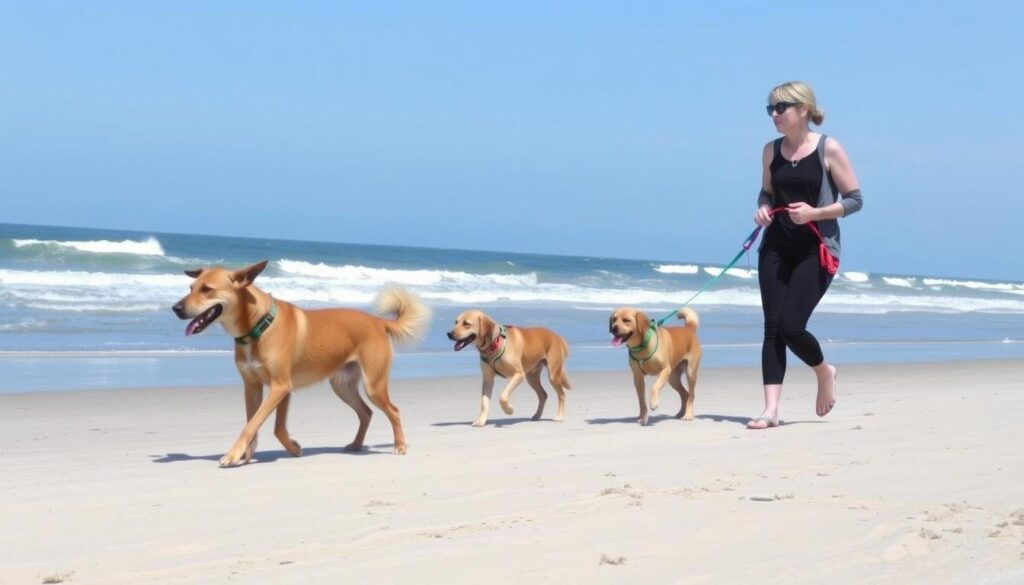 Image of First Landing State Park Beach with leashed dogs