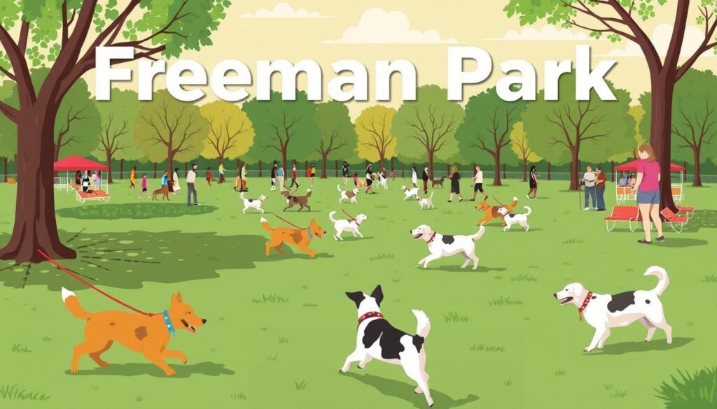 Image of Freeman Park with dogs off-leash