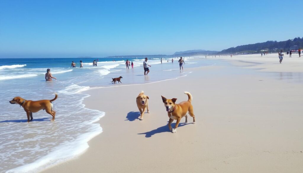 Image of Kirk Park beach with dogs playing