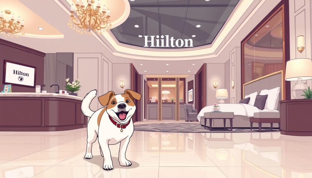 Image of a dog enjoying the facilities at a Hilton hotel