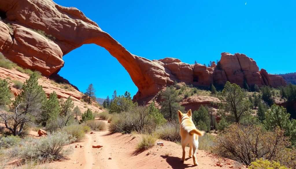 Image of a dog hiking on the Devil's Bridge trail in Sedona