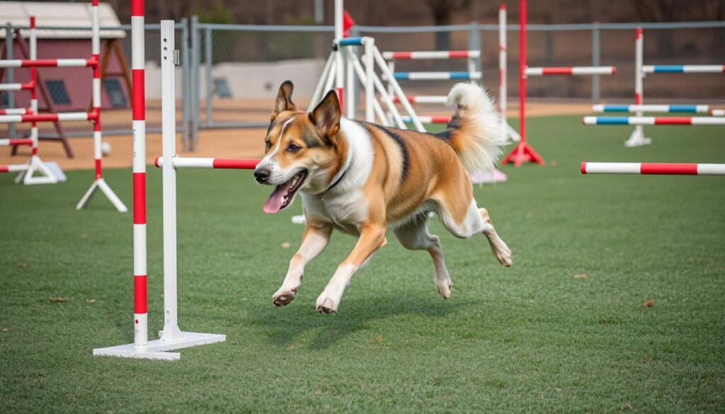 Image of a dog participating in agility training.