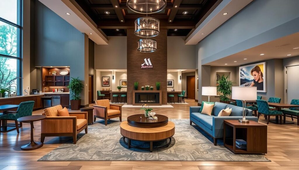 Image of a pet-friendly Marriott hotel lobby