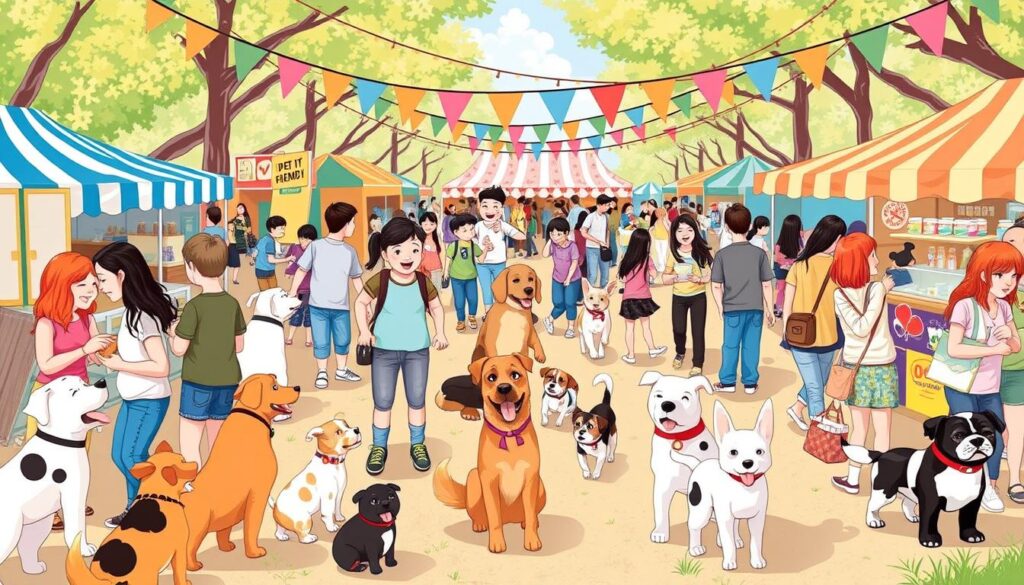 Image of a pet-friendly festival with pets and their owners enjoying various activities