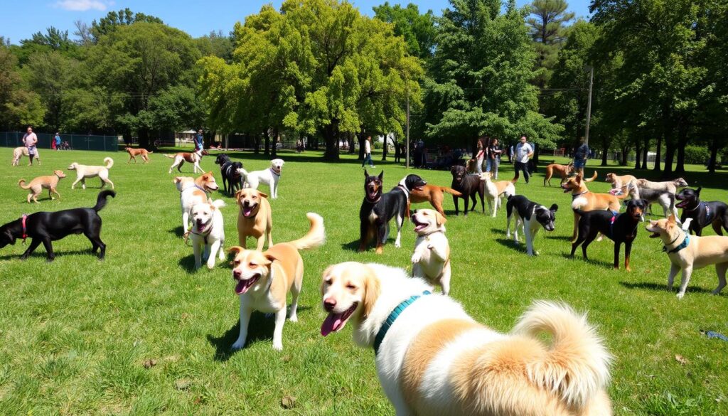 Image of a popular off-leash dog park in the United States