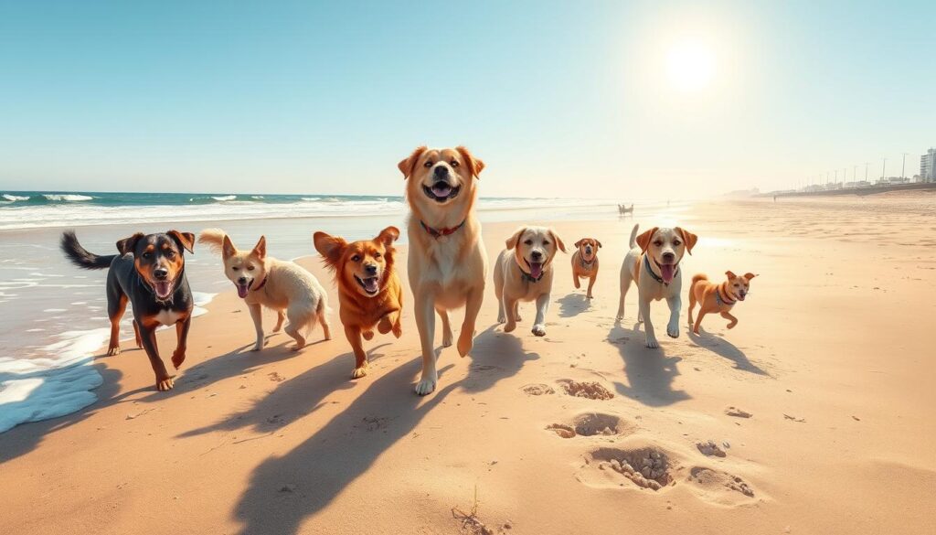 Image of dogs playing at Huntington Dog Beach